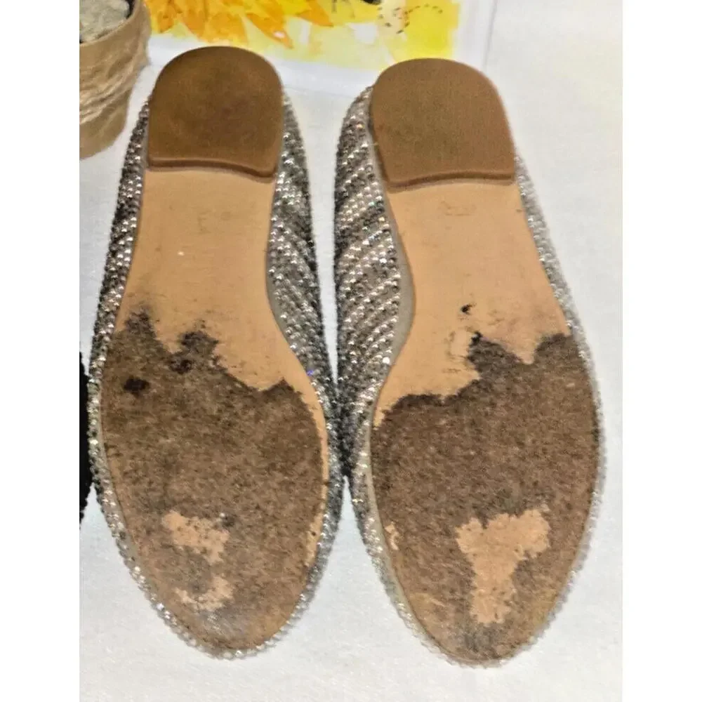 STEVE MADDEN Caviar Women’s‎ Tan Rhinestone Studded Flats SIZE 6